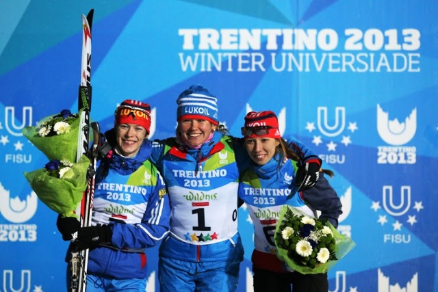 Smiling Russian faces tell of a dominant display in Lago di Tesero with a clean-sweep in the women's cross-country sprint race ©Pierre Tyssot/Trentino 2013 Universiade