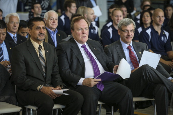 Gosal, sitting alongside COC President Marcel Aubut, has explained the importance of funding Olympians ©Toronto Star/Getty Images
