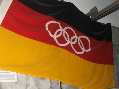The German flag with Olympic Rings used by the united team in the sixties ©Philip Barker