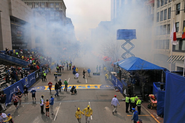 The explosion near the finish line at the 2013 Boston Marathon ©Boston Globe/Getty Images