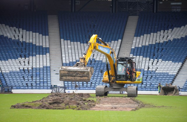 The first sods of the famous Hampden Park turf have been removed today as the venue is transformed for the 2014 Commonwealth Games ©Glasgow 2014