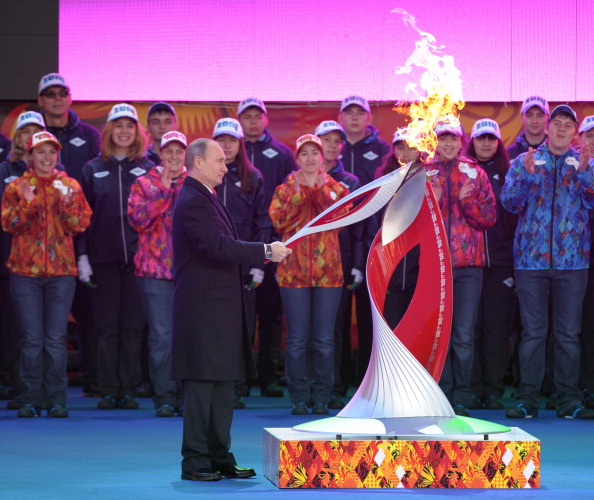 President Putin lavishly welcomed the Olympic Torch to Russian soil in Moscow in October ©AFP/Getty Images