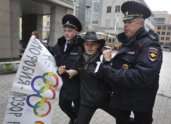 Russian police have cracked down on protests against the country's controversial anti-gay propaganda law, breaking up a demonstration outside Sochi 2014 headquarters in Moscow in September ©AFP/Getty images