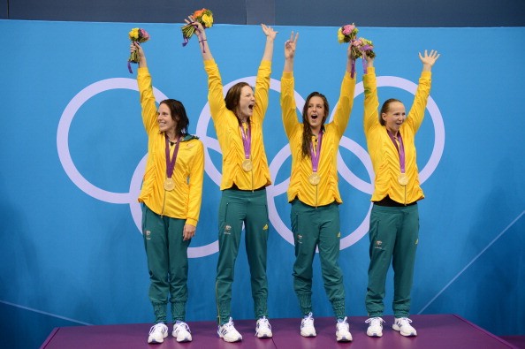 The women's 4x100m relay team all received an OAM after winning Australia's only gold in the pool at the 2012 Olympic Games ©Getty Images