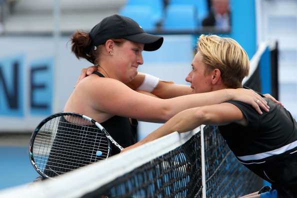 Aniek van Koot (left) finished ahead of Sabine Ellerbrock in the ITF world rankings after claiming two Grand Slam singles titles in 2013 ©Getty Images