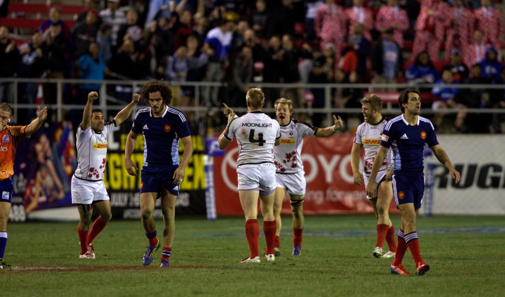 Canada shocked France after coming from 14-0 behind to win 17-14 in the USA Sevens Cup semi final in Las Vegas ©IRB/Martin Limas Sera