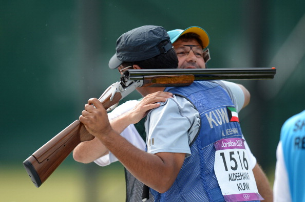 Fehaid Aldeehani celebrates winning a bronze medal for Kuwait in the men's shooting during London 2012 ©Getty Images