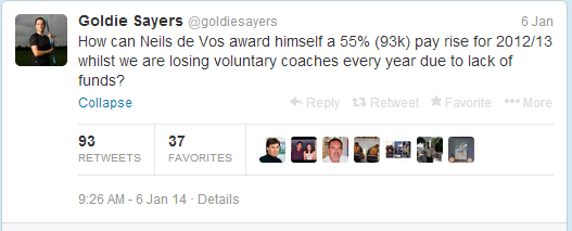 Goldie Sayers criticised Niels de Vos via social media ©Twitter