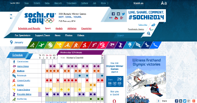 The updated homepage of the Sochi 2014 Winter Olympic Games website ©Sochi 2014