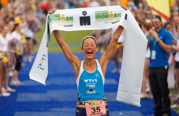 Chrissie Wellington, pictured winning the second of her three World Ironman titles in 2009, is a "champion" of the parkrun events ©Getty Images