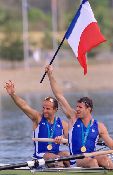 Jean-Christophe Rolland, President-elect of the International Rowing Federation, pictured (right) with Michel Andrieux after winning Olympic pairs gold in 2000 ©Getty Images