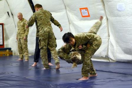 A dozen servicemen and women took part in the first class of the newly opened Camp Bastion Judo Club ©Sgt Dan Bardsley