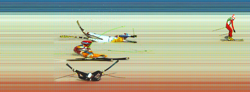 A photo finish from the men's ski cross quarter-finals yesterday ©Sochi 2014