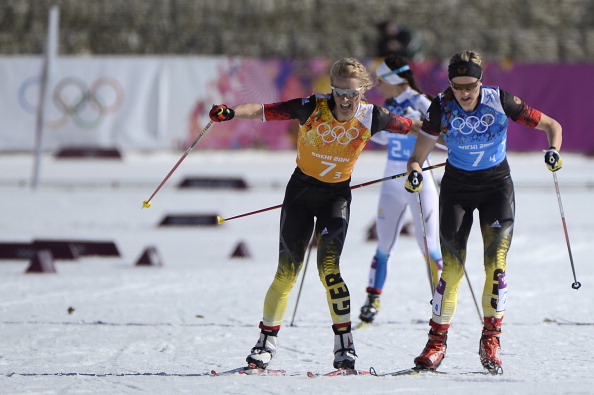 A thrilling finish to the cross country relay as Sweden edge out Finland and Germany for the gold medal ©AFP/Getty Images