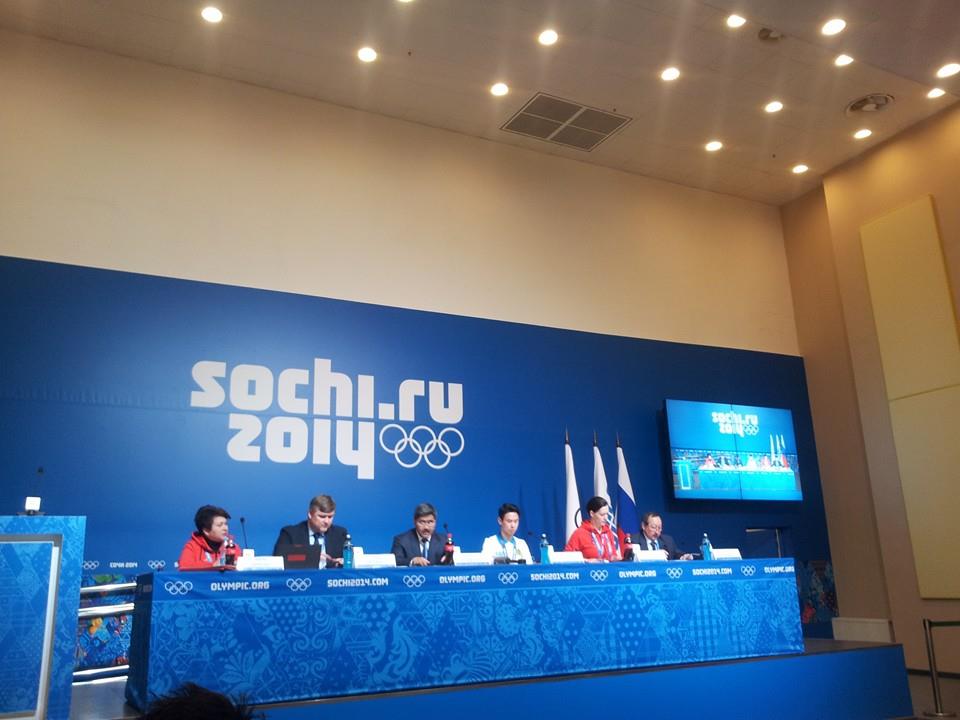 Andrey Kryukov and other Almaty 2022 figures face the press this morning ©ITG