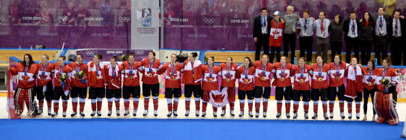 Canada celebrate their fourth successive ice hockey win last night over arch-rivals the US ©McClatchy-Tribune/Getty Images