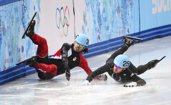 Charles Hamelin of Canada is among those to crash in the speed skating ©Toronto Star/Getty Images