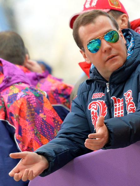 Russian Prime Minsiter Dmitry Medvedev at the bobsleigh ©Getty Images