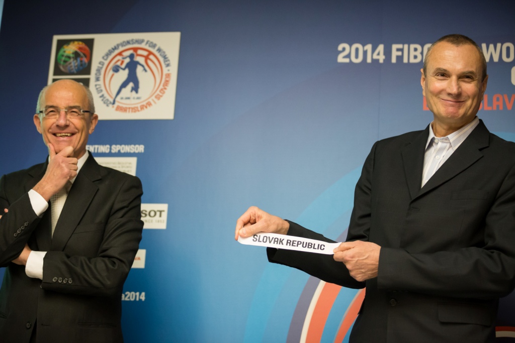 FIBA sports director Lubomir Kotleba and Stanislav Kropilak pick names during the draw for the 2014 FIBA Under 17 Women’s World Championship ©FIBA