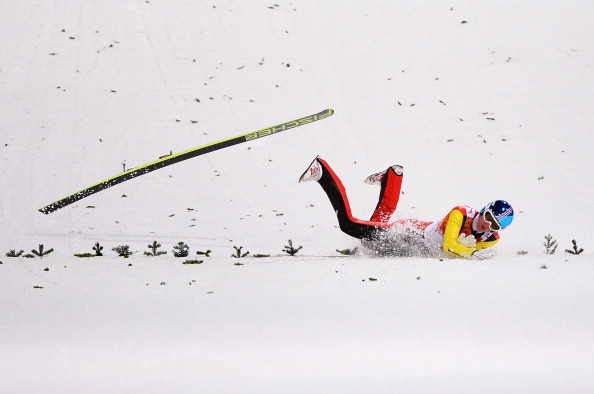 Great image this of Severin Freud crash-landing, quite literally, in the ski-jumping ©Getty Images