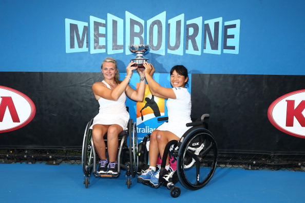 Jordanne Whiley (right) became the first British woman to win a Grand Slam Wheelchair title when she took the women's doubles title at the Australian Open ©Getty Images