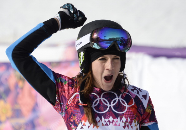 Julia Dujmovits celebrates gold in the parallel slalom for Austria ©AFP/Getty Images