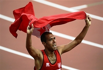 Mahmoud Khaldi celebrates one of nine Paralympic gold medals for Tunisia at London 2012 ©AFP/Getty Images