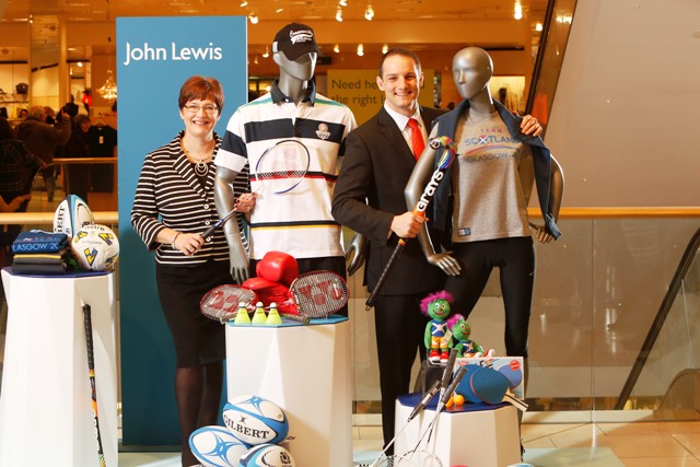 Managing director John Lewis Glasgow, Kim Lowe along with Glasgow 2014 chief executive David Grevemberg announcing the retailer's partnership with the Commonwealth Games ©Glasgow 2014