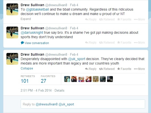 Many sports fans have turned to social media to hit out over UK Sport's decision including GB men's team captain Drew Sullivan ©Twitter