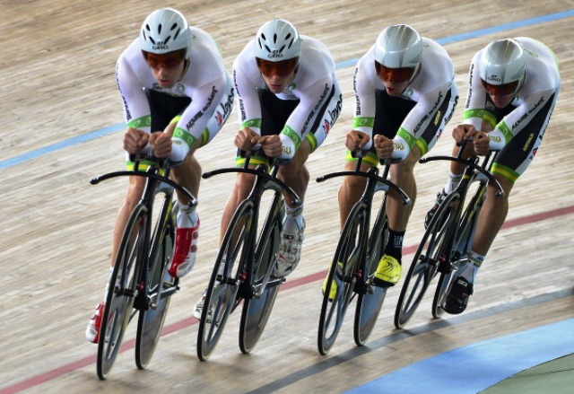 Members of the Australian team in training ahead of the start of the Track Cycling Championships in Cali today ©AFP/Getty Images