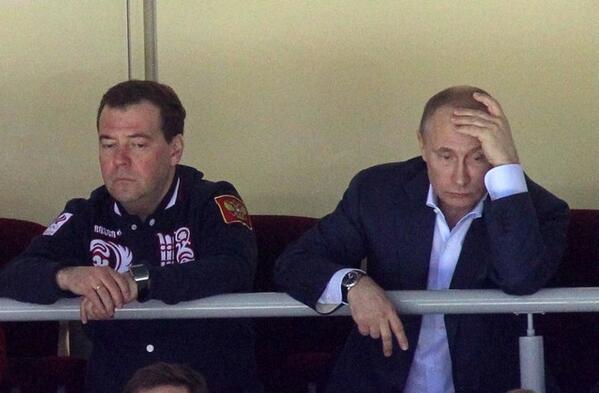 The emotions of Dmitry Medvedev and Vladimir Putin will be seen on the faces of most Russians at the moment ©Twitter