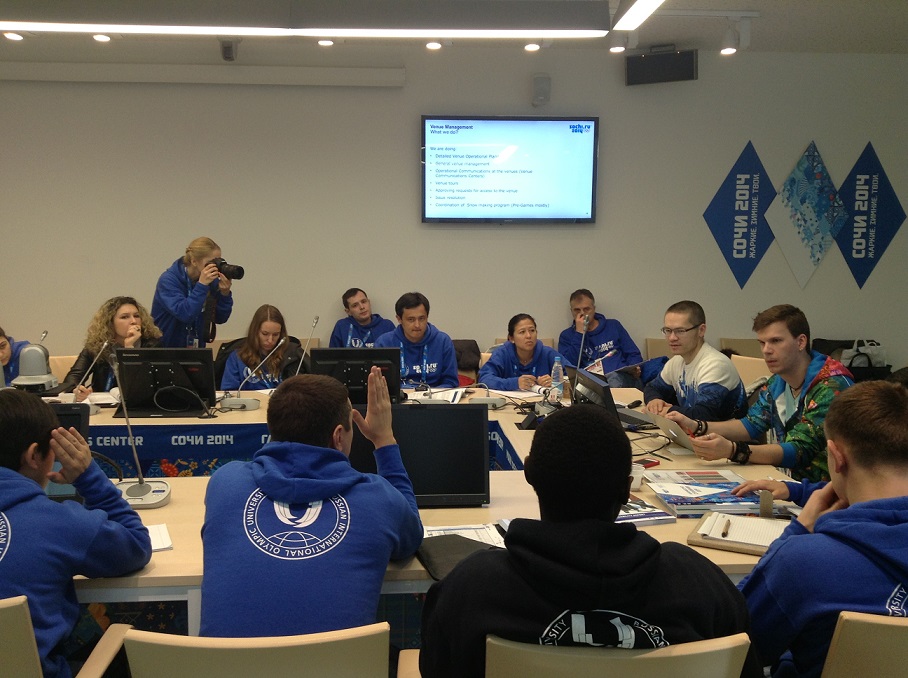 RIOU's MSA students discuss operational best-practice with the Sochi 2014 Organising Committee's Sustainability and Venue Management department ©RIOU