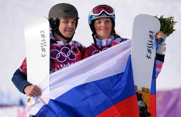 Snowboarding champion Vic Wild and bronze medal winning wife Alena Zavarzina ©Getty Images