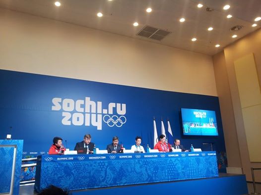 Speakers from Almaty 2022 face the media this afternoon ©ITG