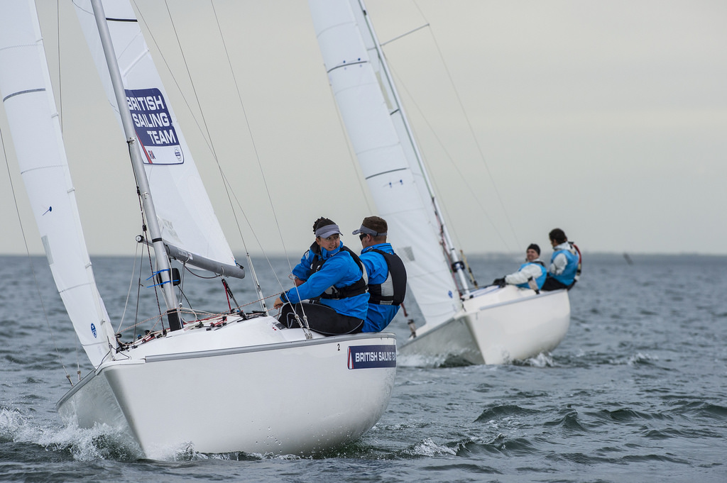 The British trio of Robertson, Hannah Stodel and Steve Thomas had to settle for silver after Frenchmen Bruno Jourdren, Eric Flageul and Nicolas Vimont Vicary secured gold in the sonar event ©Walter Cooper/US Sailing 2014
