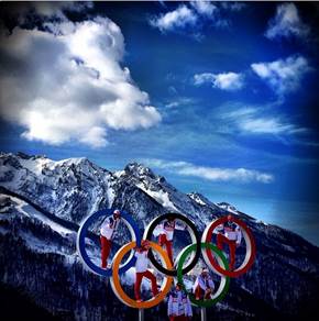 The Olympic Rings against the mountain backdrop