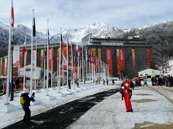 The scene in the mountains ahead of the men's giant slalom competition ©Twitter