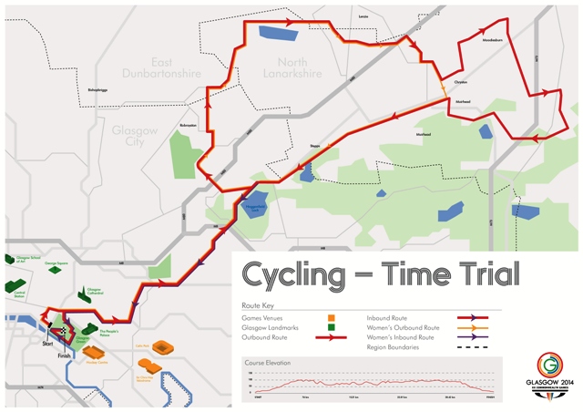 The time trial route for the Commonwealth Games will see riders head out into the countryside around Glasgow before finishing in Glasgow Green ©Glasgow 2014