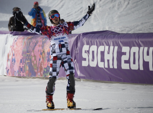 Vic Wild celebrates his second goal of the Games in slalom snowboarding ©AFP/Getty Images