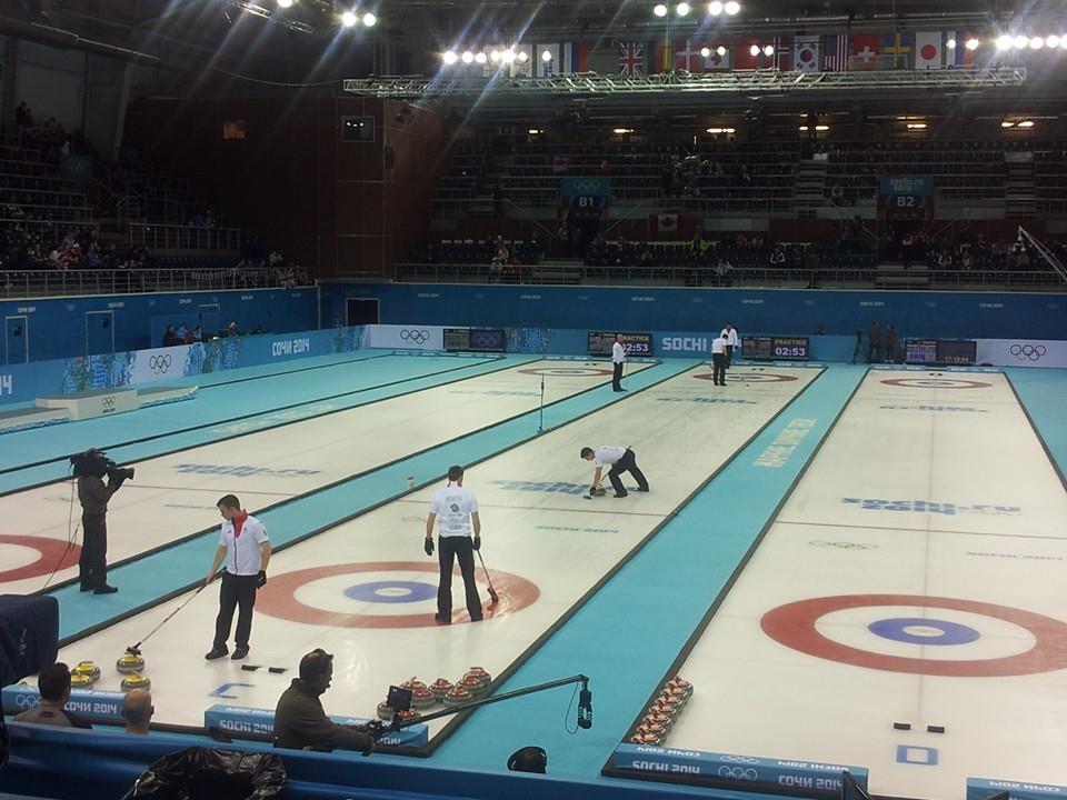 Nick Butler's vantage point in the Ice Cube Curling Centre ©ITG