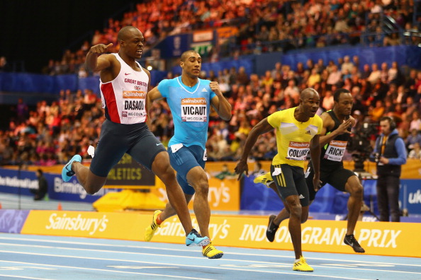 James Dasaolu winning Saturday's 60m final in Birmingham - but victory came at a price as he injured a hamstring ©Getty Images