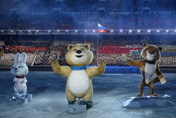 The Sochi 2014 official mascots, the Leopard, the Polar Bear, and the Hare, perform during the Opening Ceremony ©Getty Images
