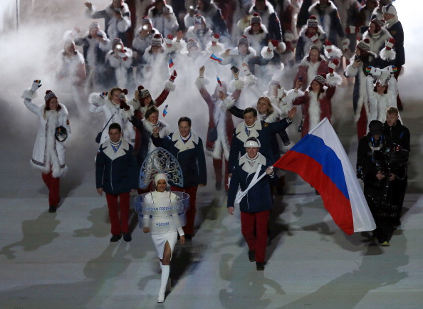 Bobsledder Alexander Zubkov leads the Russian team out into the Stadium ©Getty Images
