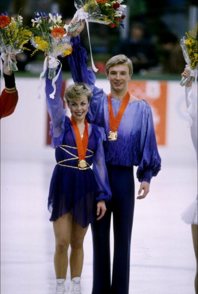 Torvill and Dean pictured with their Olympic golds; by the time they had finished in doping control they were virtually the last to leave the arena ©Getty Images