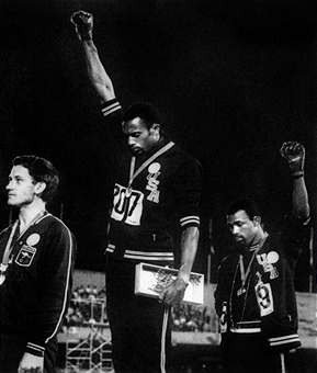 The "Black Power" salute on top of the rostrum which earned 1968 Olympic 200m champion Tommie Smith, and bronze medallist John Carlos, expulsion from the US team and many years of discrimination ©AFP/ Getty Images
