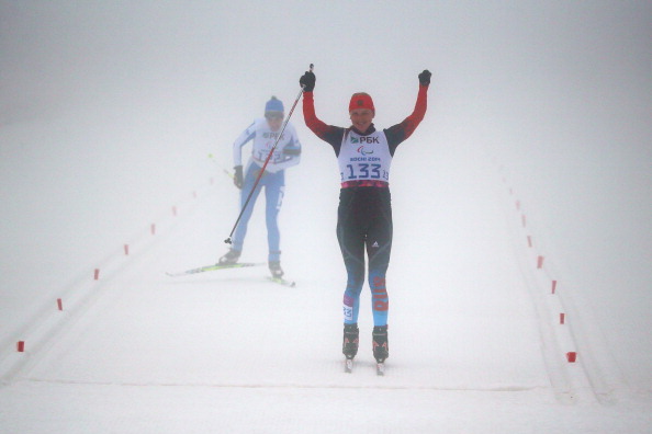 Alena Kaufman celebrates biathlon gold ©Getty Images