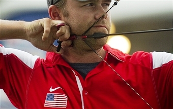 Braden Gellenthien helped the US to take team compound gold at the World Archery Indoor Championships ©AFP/Getty Images