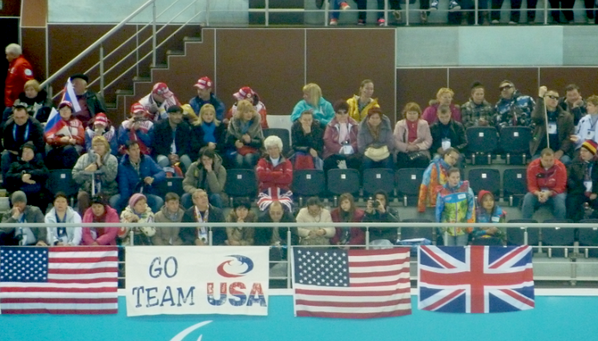 British and US fans together in the curling centre to cheer on their respective teams ©Twitter