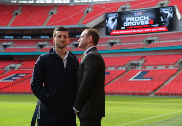 Carl Froch (left) and George Groves will get back in the ring for a highly anticipated rematch at Wembley Stadium in May ©Getty Images 