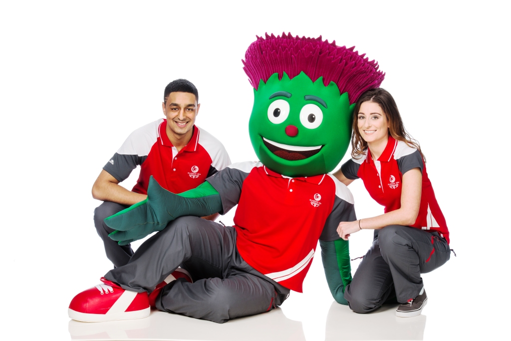 Clyde and his Clyde-siders sporting the official Glasgow 2014 Games Times uniform which was unveiled today ©Glasgow 2014